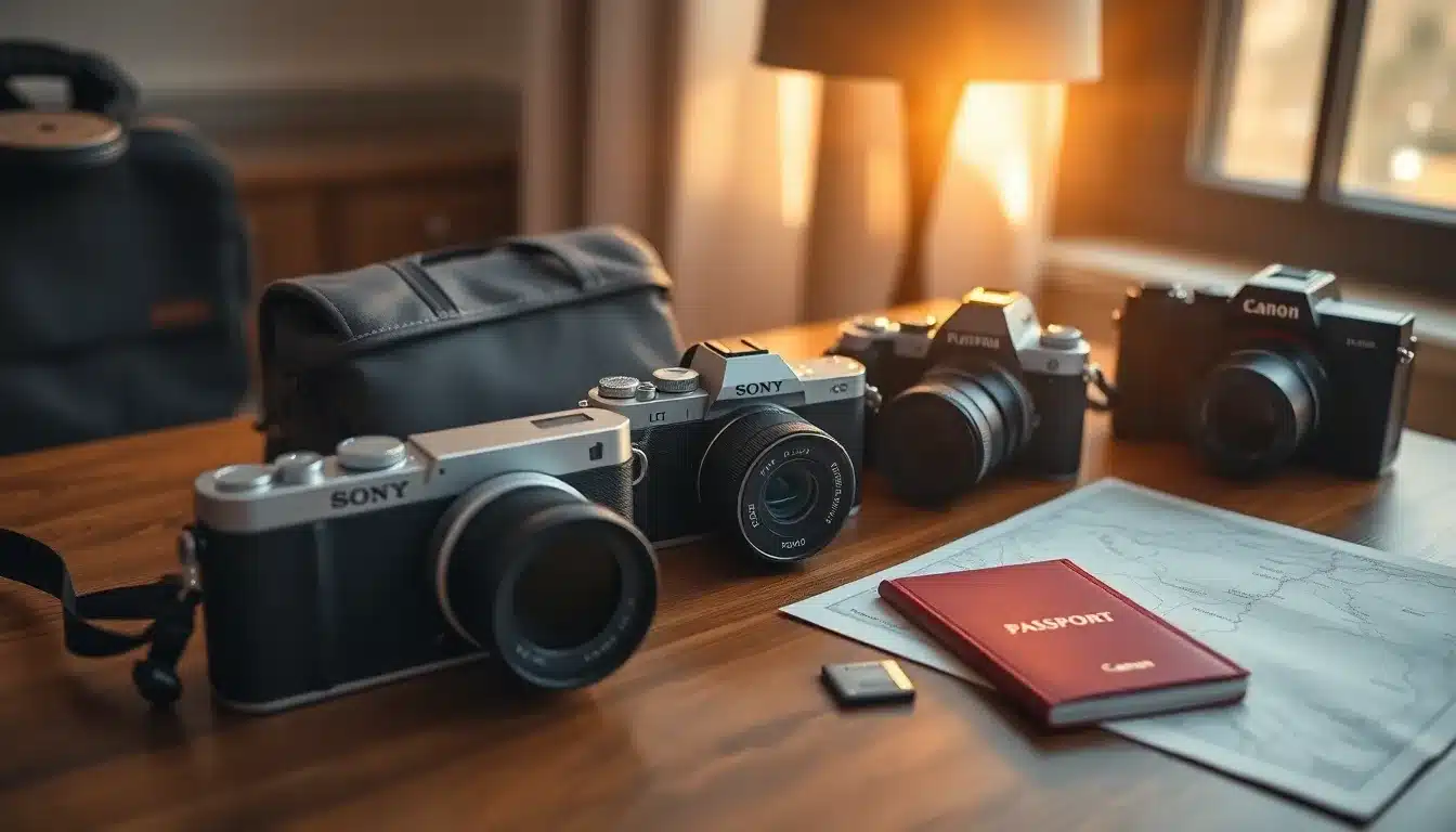 Photographe nomade en montagne avec un appareil photo de voyage compact - sélection 2026 et accessoires