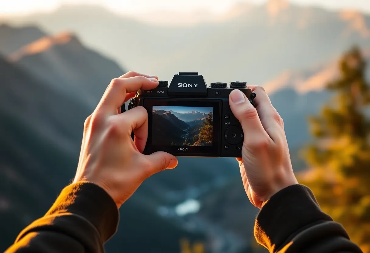 Photographe utilisant un Sony RX100 en action pour le paysage et le voyage